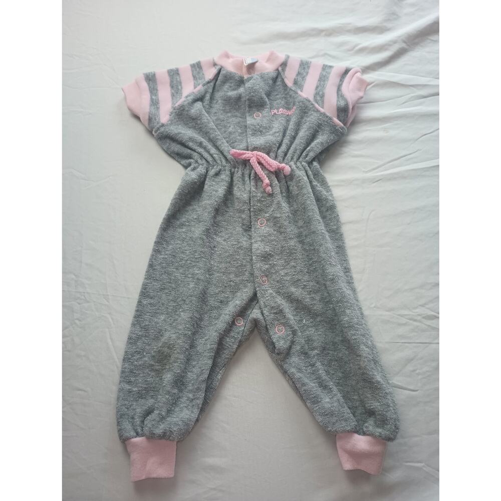 Vintage Playskool Terry Cloth Jump Suit‎ Infant 12 Months (Large) Gray Pink